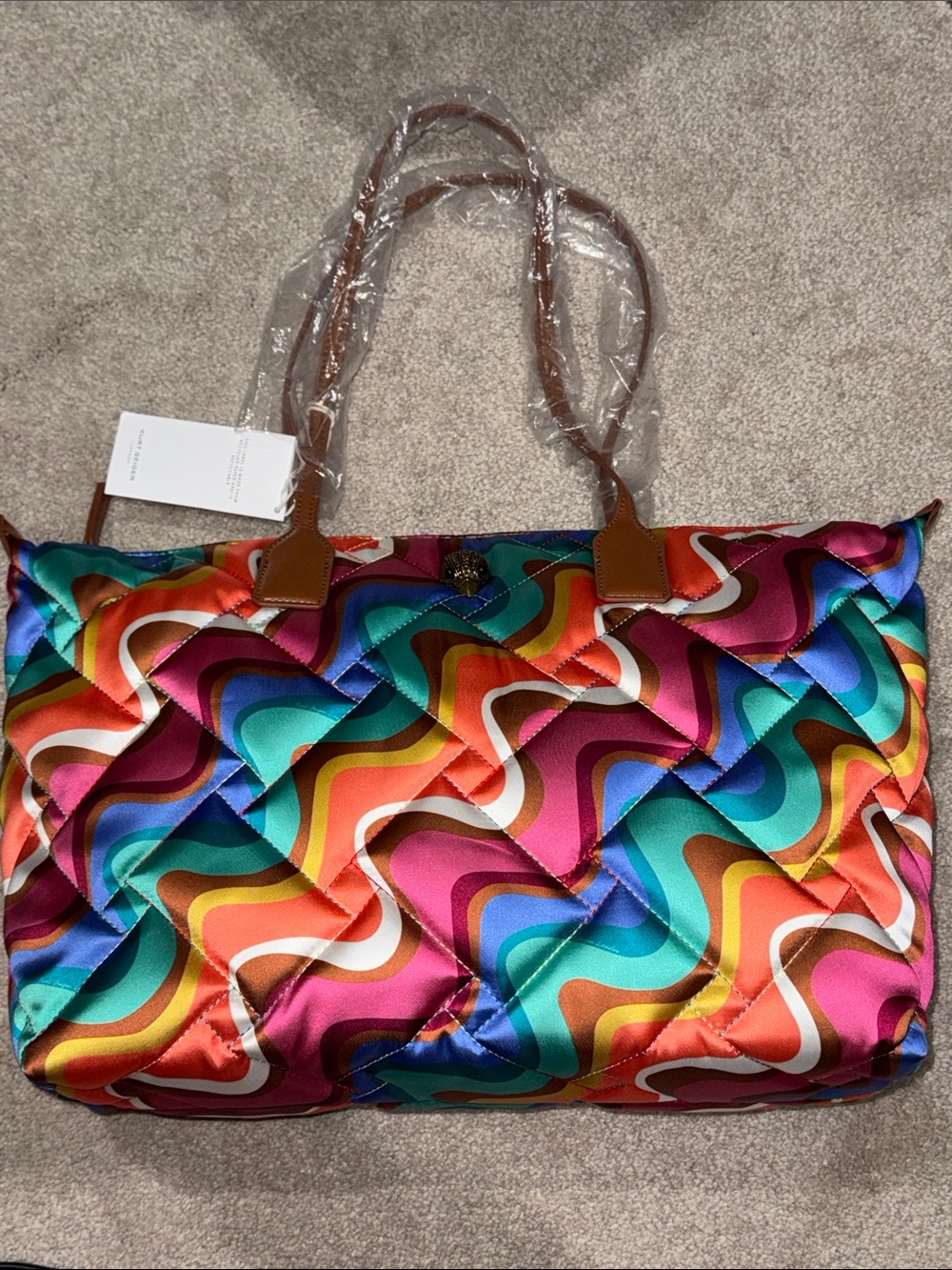 Kurt Geiger Multicolor Wave Quilted Tote with Tan Handles